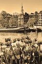 Binnenstad van Amsterdam Nederland Sepia van Hendrik-Jan Kornelis thumbnail