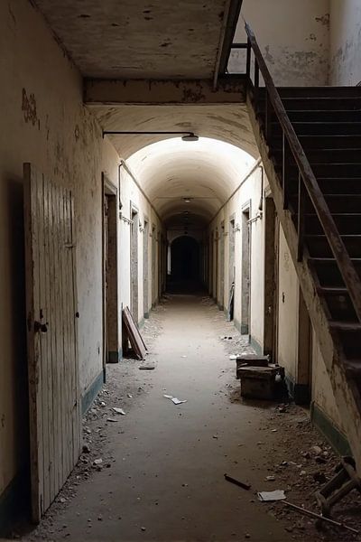Verlassener Korridor mit Gewölbedecken von Kleurenrijk