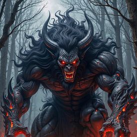 INFERMOR : Un démon colossal dans une forêt en flammes sur INFERAURUM