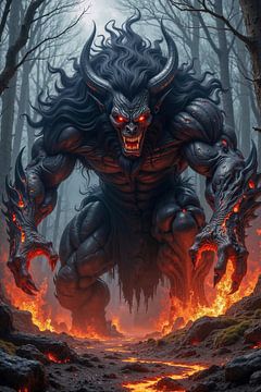 INFERMOR: A colossal demon in a burning forest by INFERAURUM