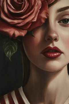 Vrouw met rode roos – klassiek en sensueel portret van Marijke Trienekens