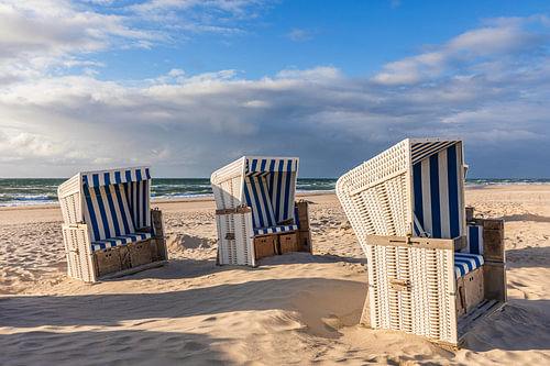Beach chairs on Kampen beach on Sylt, on the North Sea coast