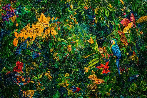Kleurrijke jungle met papegaaien