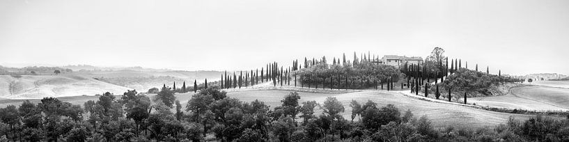 Landschaft der Toskana in Italien in schwarz weiß von Manfred Voss, Schwarz-weiss Fotografie