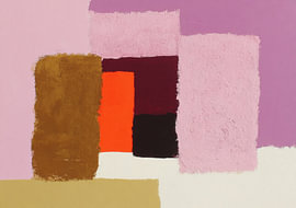 Abstract composition featuring blocks in pink, orange and brown by Niklas Maximilian