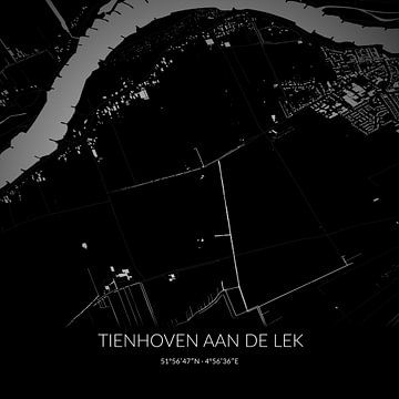 Zwart-witte landkaart van Tienhoven aan de Lek, Utrecht. van Rezona