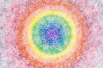 Schilderij met cirkel van regenboog kleuren van Lisette Rijkers