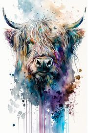Schotse Hooglander - Aquarel van New Future Art Gallery