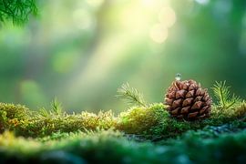 Dennenappels in het zachte boslicht van Poster Art Shop