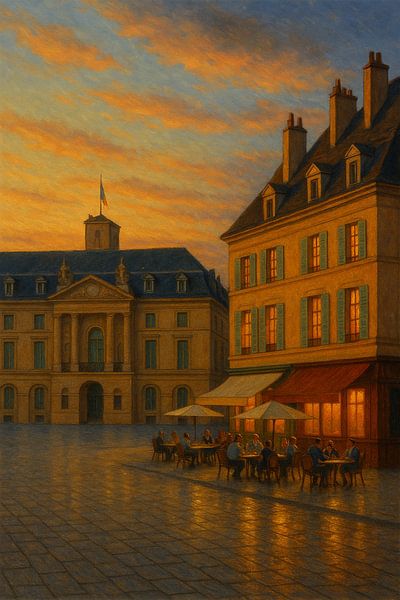 Dijon Sunset Harmony - Café Life in goldenem Licht von Travel Shop