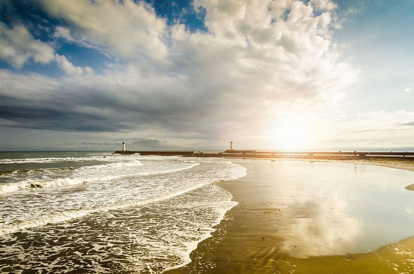 Sunset on the beach of Grau d'Agde France by Dieter Walther
