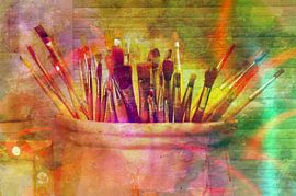 Penselen in een pot (Kunstschilder's gereedschap) von Leo Huijzer