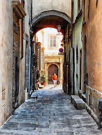 Walking The Dog In Cortona by Dorothy Berry-Lound