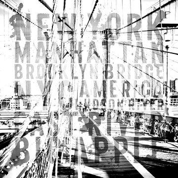 NYC Brooklyn Bridge Typografie II  van Melanie Viola