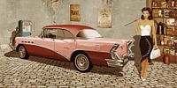Pin Up girl mit Oldtimer 