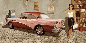 Pin Up girl mit Oldtimer 