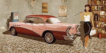 Pin Up girl with vintage car