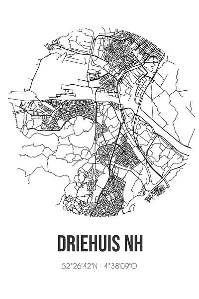 Driehuis NH (Noord-Holland) | Map | Black and White by Prints of Place