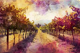 Evening glow over colourful vineyard mountains by Art & Soul Creations