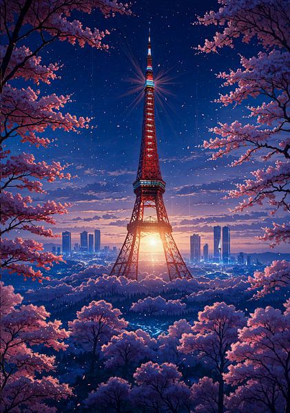 Tokyo Tower Cherry Blossom Sakura Cityscape Japon par Ruzerin