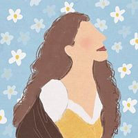 Oil Painting of A Curly Haired Girl with Floral Background