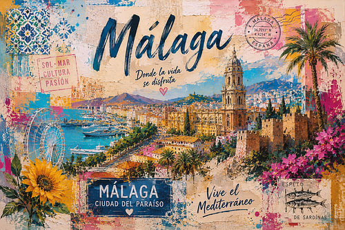 A postcard of Málaga – a beautiful city in Spain.