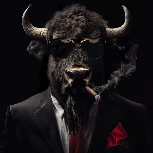 Bizon met sigaar en zonnebril