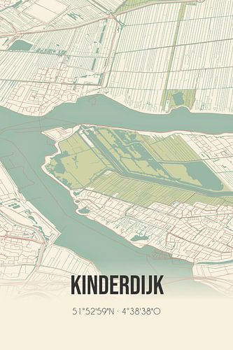 Vintage landkaart van Kinderdijk (Zuid-Holland)