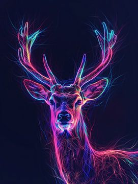 Leuchtender Neon Hirsch von Frank Daske | Foto & Design