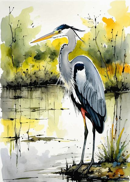 Aquarelle du héron cendré par MIROKKU