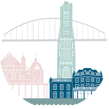 Skyline illustratie stad Arnhem in kleur van Mevrouw Emmer