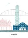 Skyline illustration city Arnhem in color by Mevrouw Emmer thumbnail