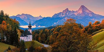 Autumn and sunrise at Maria Gern Pilgrimage Church by Henk Meijer Photography