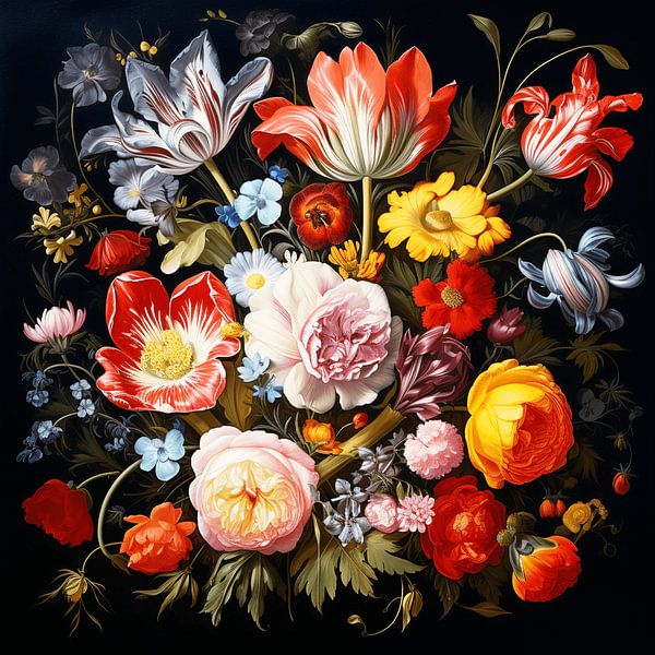 Still Life Flowers Vase Netherlands Baroque Elegance by gm_designs