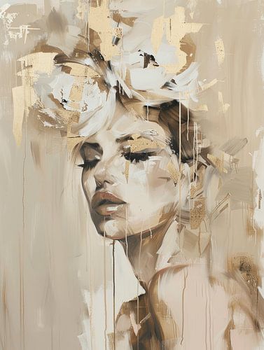 Portrait abstrait moderne dans des tons dorés