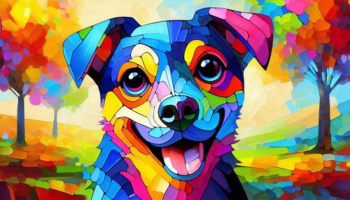 Farbenfroher kubistischer Hund im Stil der modernen Kunst