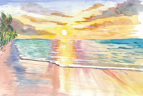 Tropischer Sonnenuntergang in ruhiger Bucht auf Hawaii