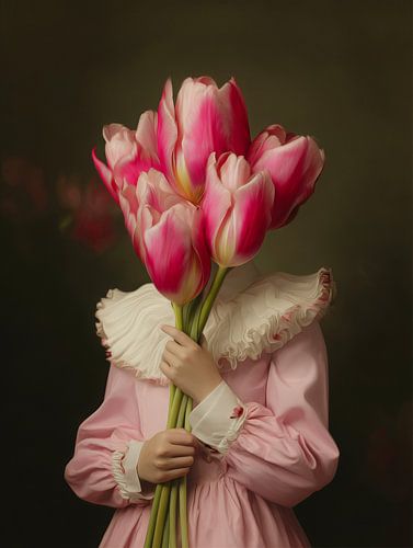 Verträumtes Porträt mit einem Strauß rosa Tulpen von But First Framing