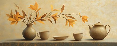 Bloemen Vaas | Table With Golden Leaves