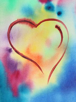 A passionate heart (cheerful abstract watercolor painting Valentine's Day hippie love heart love)