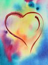 Een gepassioneerd hart (vrolijk abstract aquarel schilderij Valentijn hippie liefde hartje verlieft) van Natalie Bruns thumbnail
