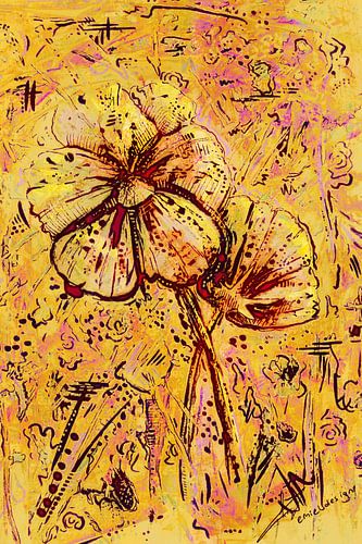 Oneindige zomer - kunstwerk met gele en oranje bloemen