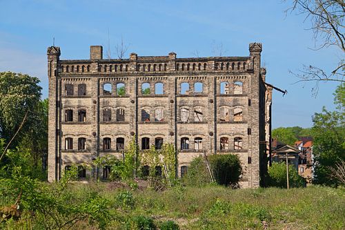 Ruin of the storehouse of the mill complex Böllberg in Halle in Germany