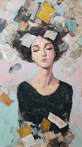 Memories in Floating Books Abstract Portrait