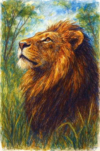 Een schilderij van een leeuw.