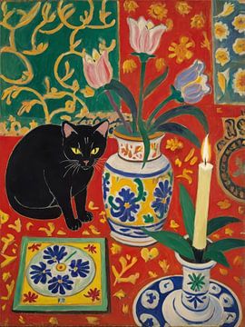 Kat en tulpen Stijl Henri Matisse van TOAN TRAN