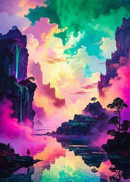 Magisch landschap met meer en waterval van MIROKKU
