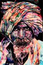 Kleurrijk portret van een religieuze man uit India met hoofddoek van The Art Kroep thumbnail