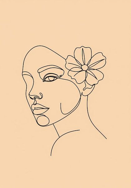 Line Art of Woman's Face with Flower by Markus Gann