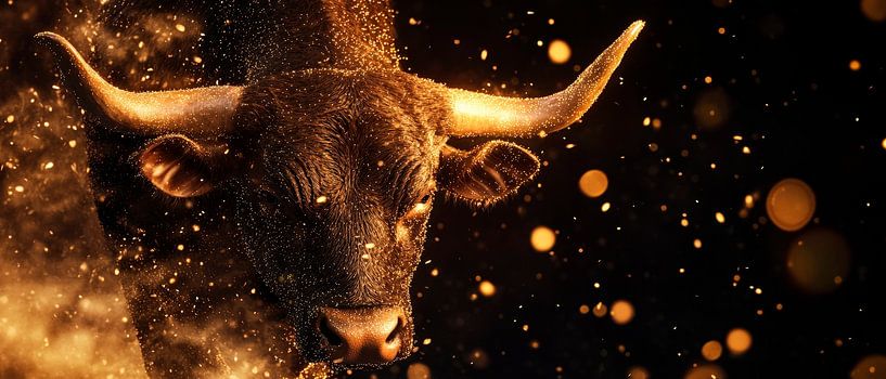 Bullenkopf mit glühendem Hintergrund von Poster Art Shop